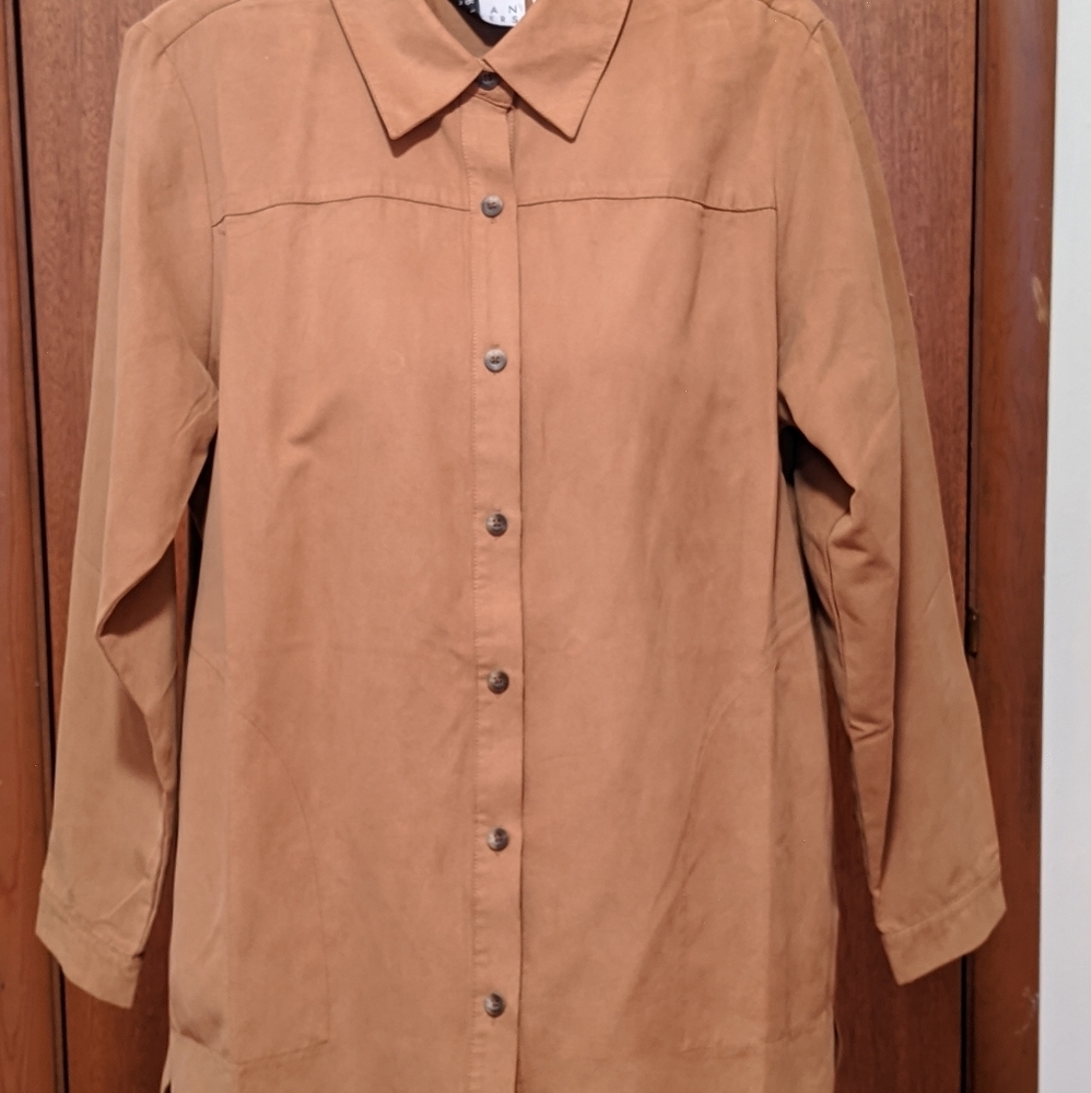 Joan Rivers Faux Suede Boyfriend Shirt, Medium